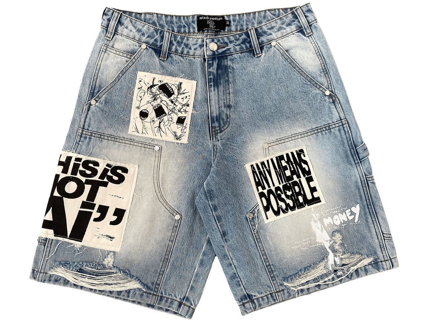 Mixed Emotions Blue AI Jorts