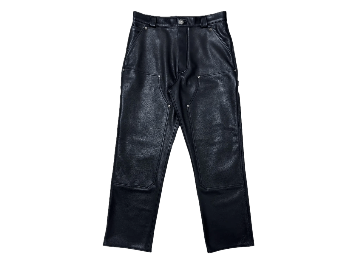 Chrome Hearts Black Leather Double Knee Carpenter Pants