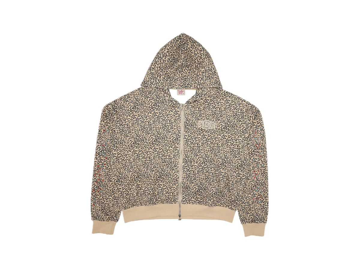 AZVA CACTUS CRYSTAL ZIP HOODIE LEOPARD