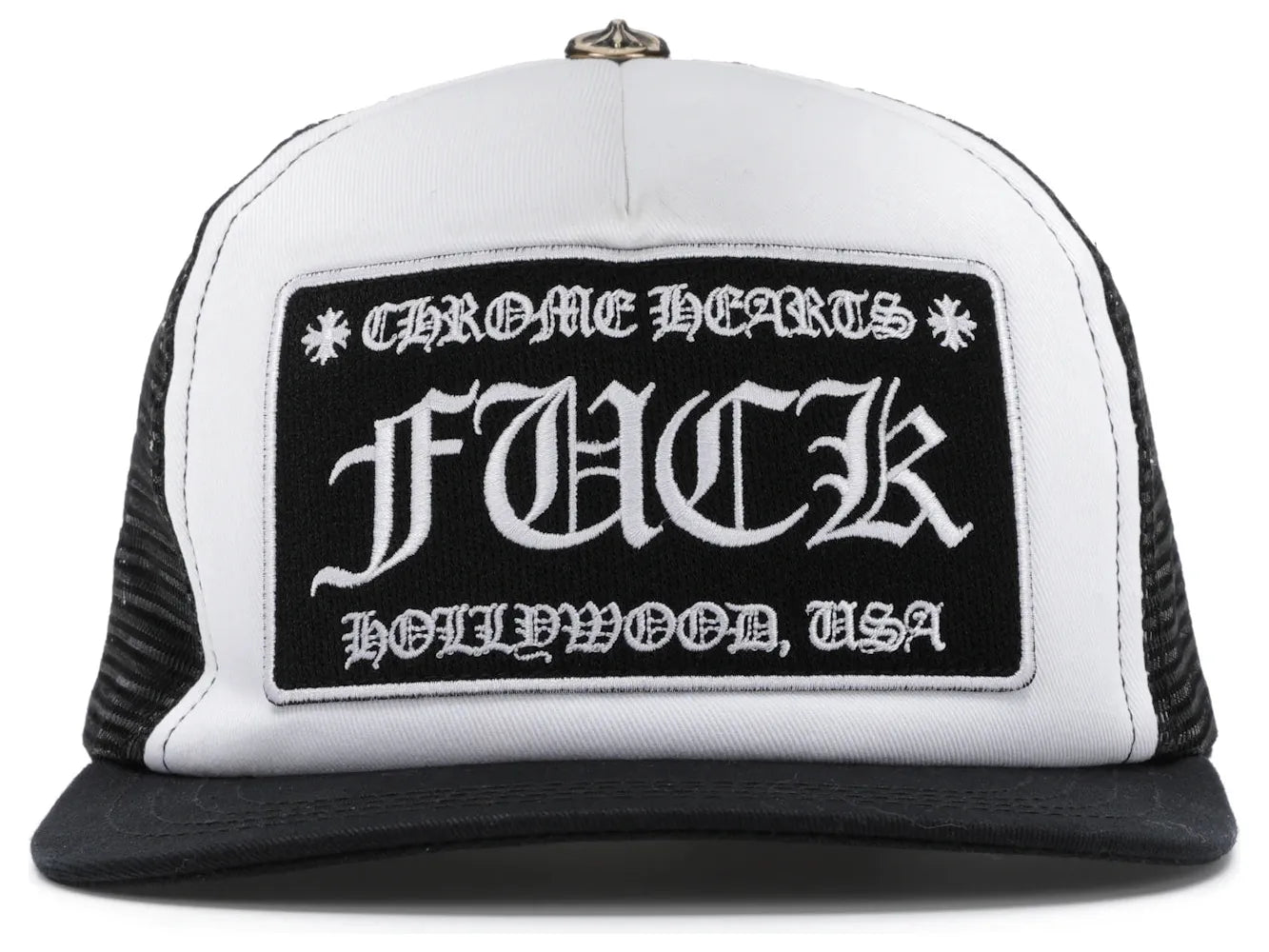 Chrome Hearts FUCK Hollywood Trucker Hat Black/White – Courtside