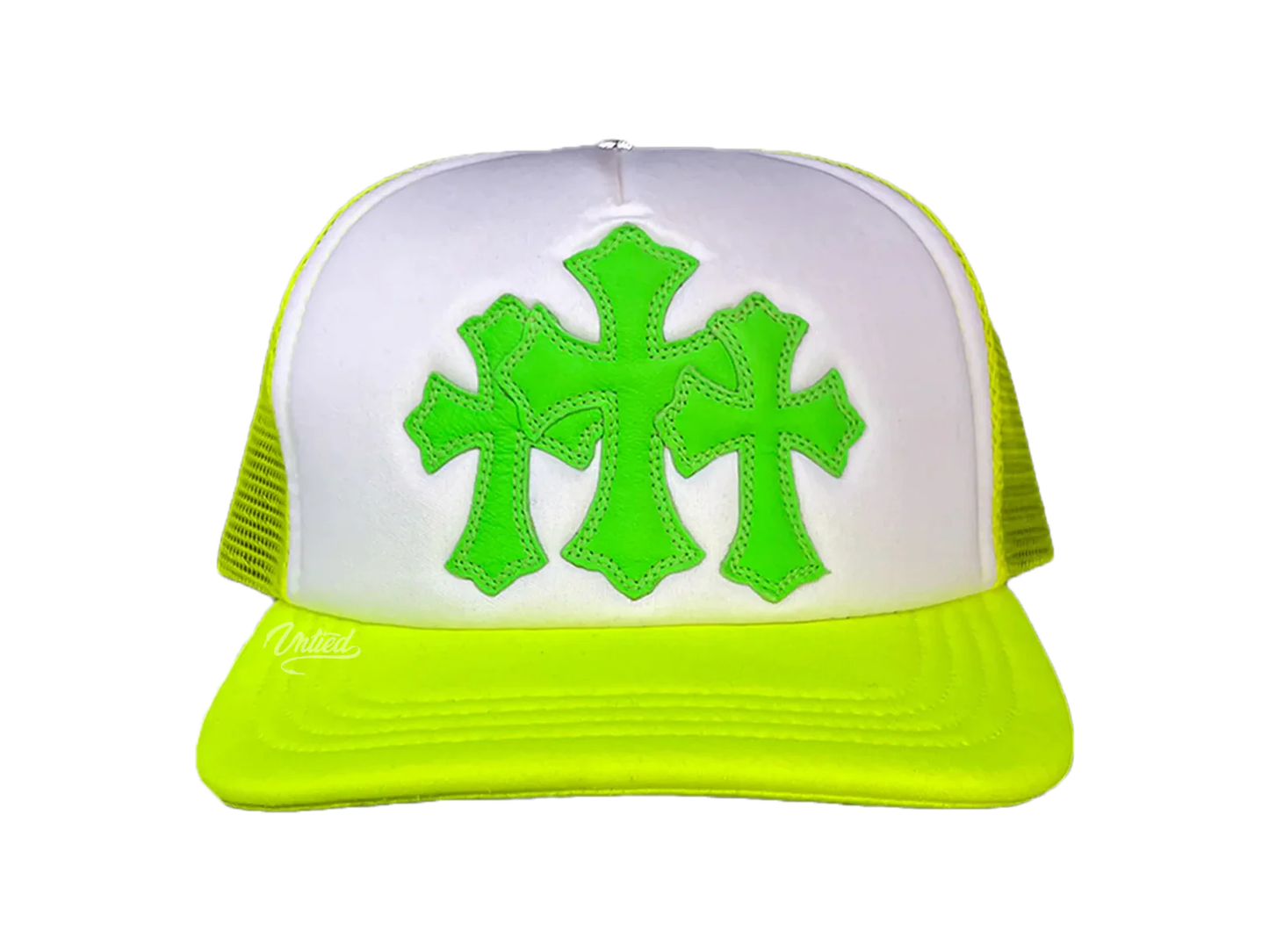 Chrome Hearts Cemetary Cross Patch Trucker Hat Neon