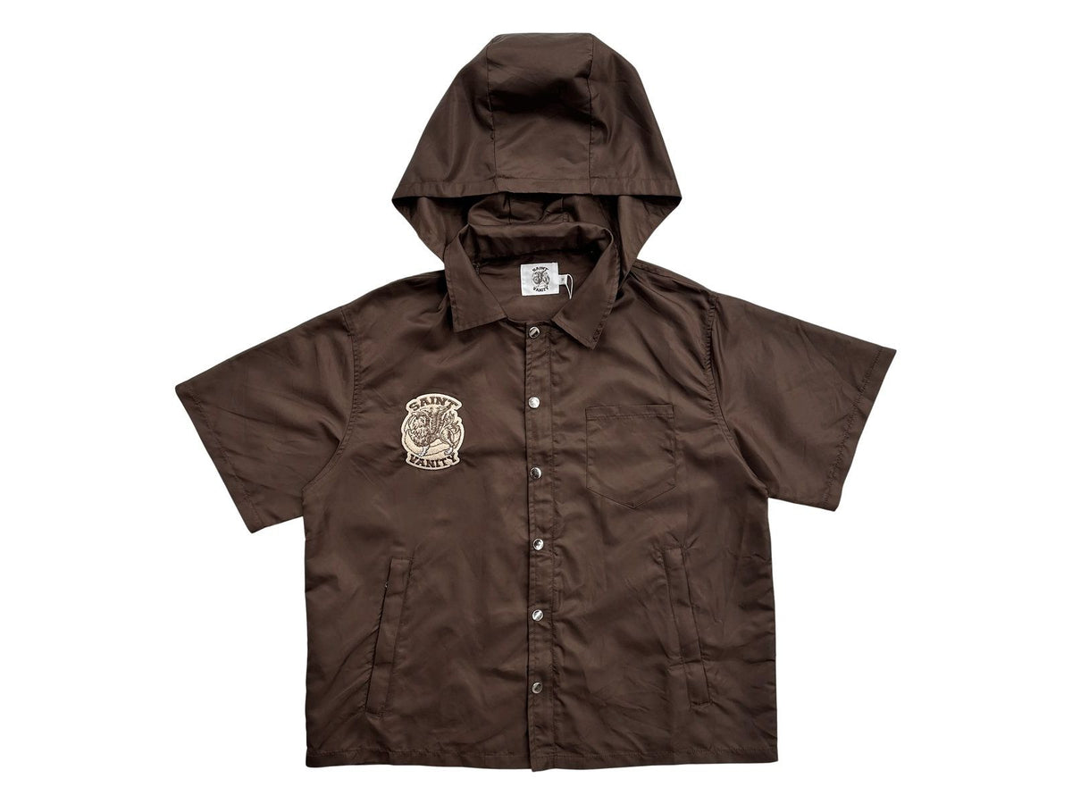 Saint Vanity Nylon Hooded Zip Up Brown