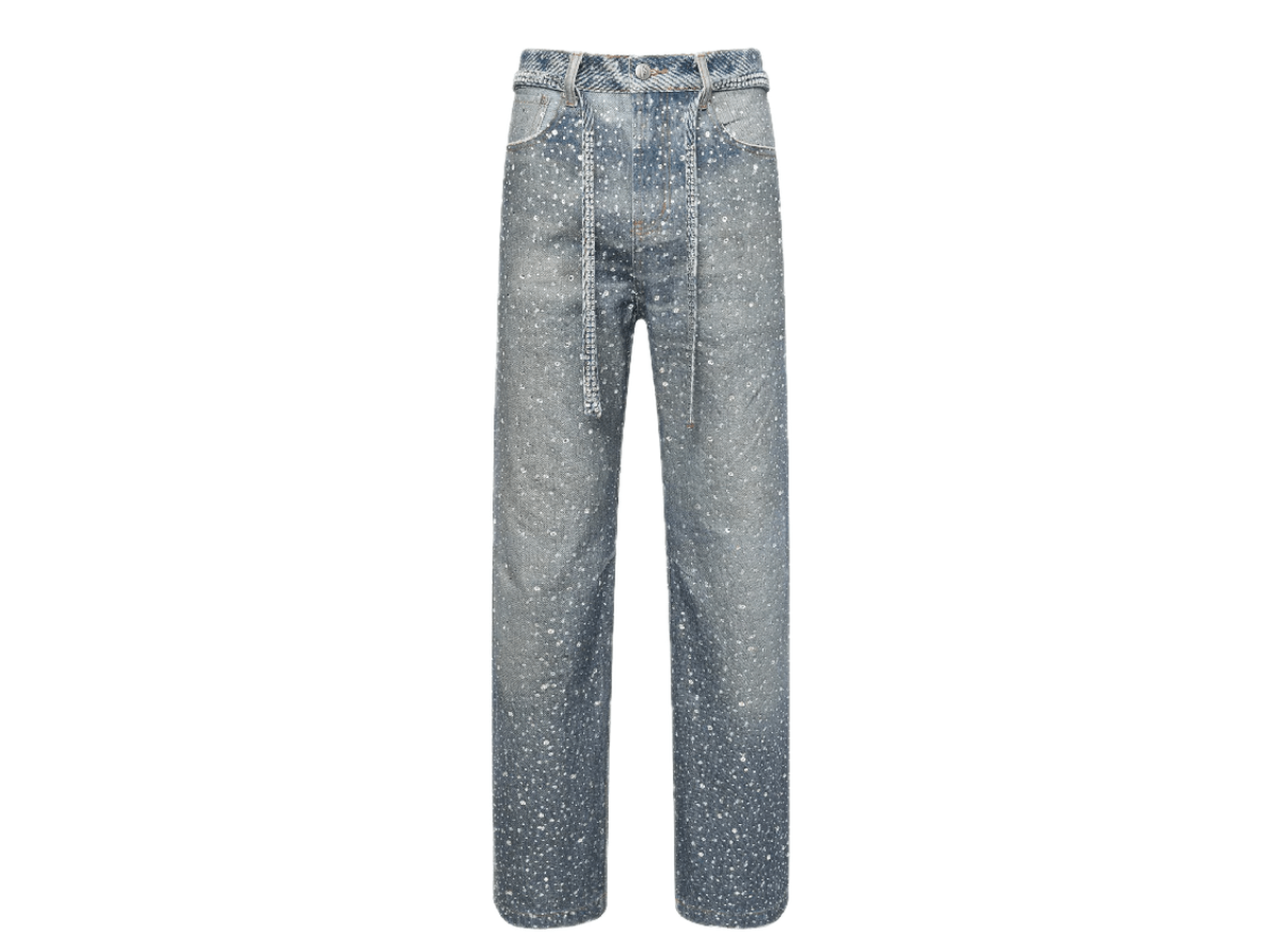 Birth Of Royal Child 3D Washed 20k Swarovski Diamond Boro Denim Blue