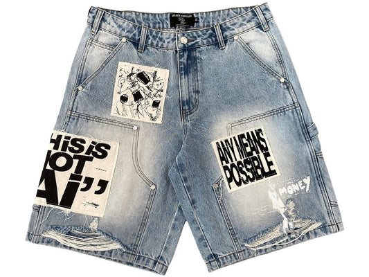 Mixed Emotions Blue AI Jorts