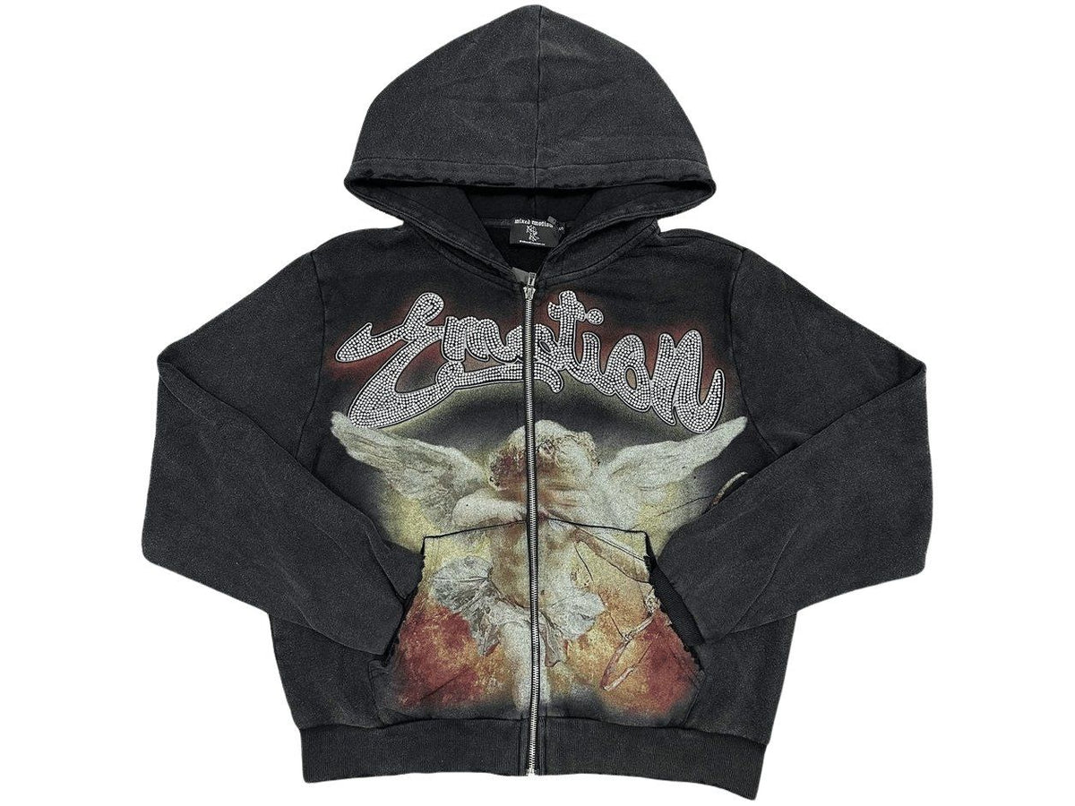 Mixed Emotions Acid Wash Rhinestone Hoodie