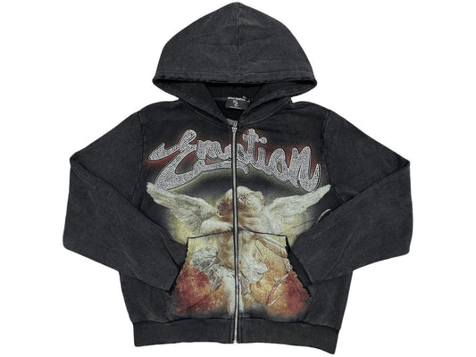Mixed Emotions Acid Wash Rhinestone Hoodie