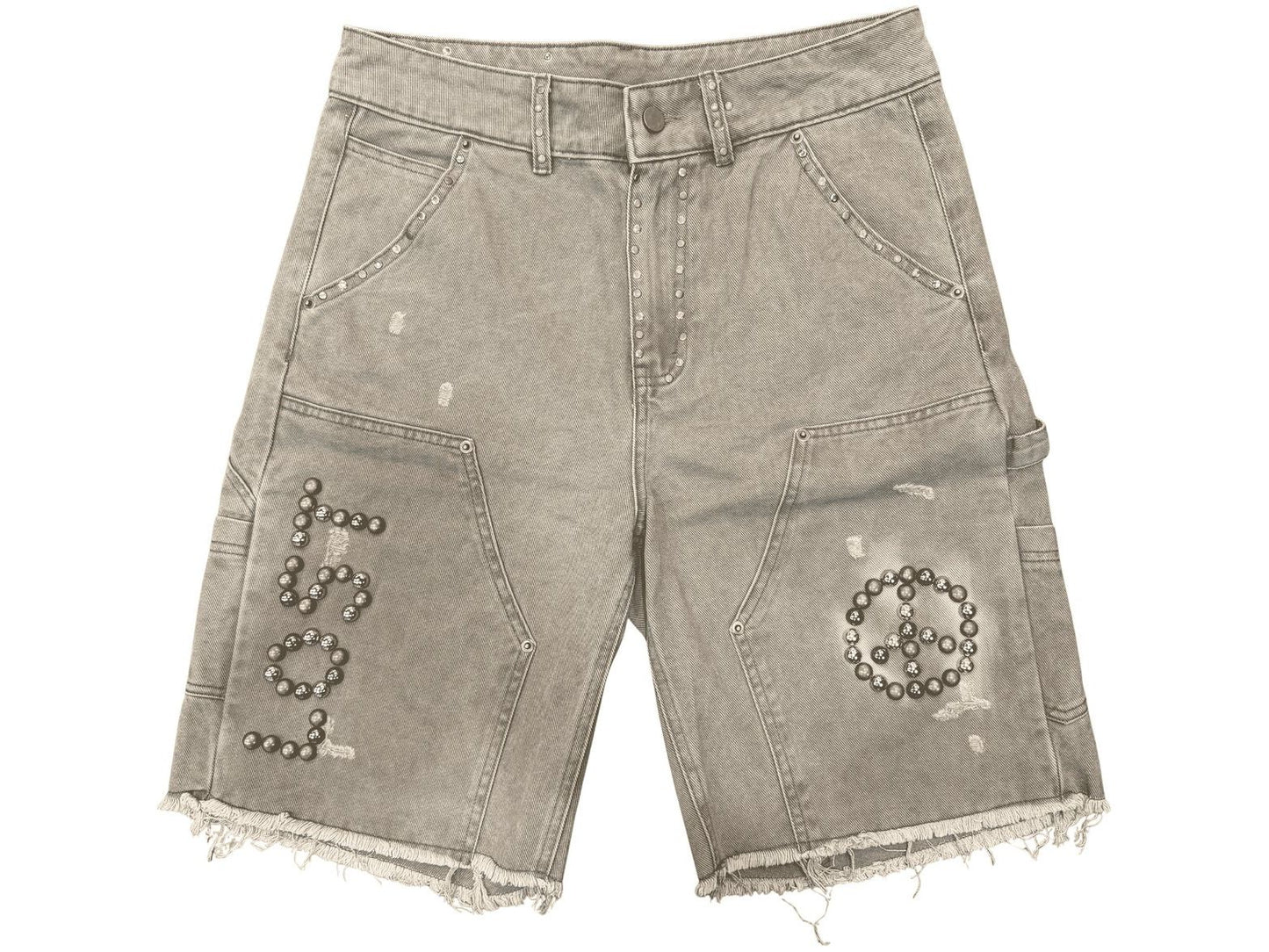 Lost Gallery Uniquely Studded Washed Olive Carpenter Jorts