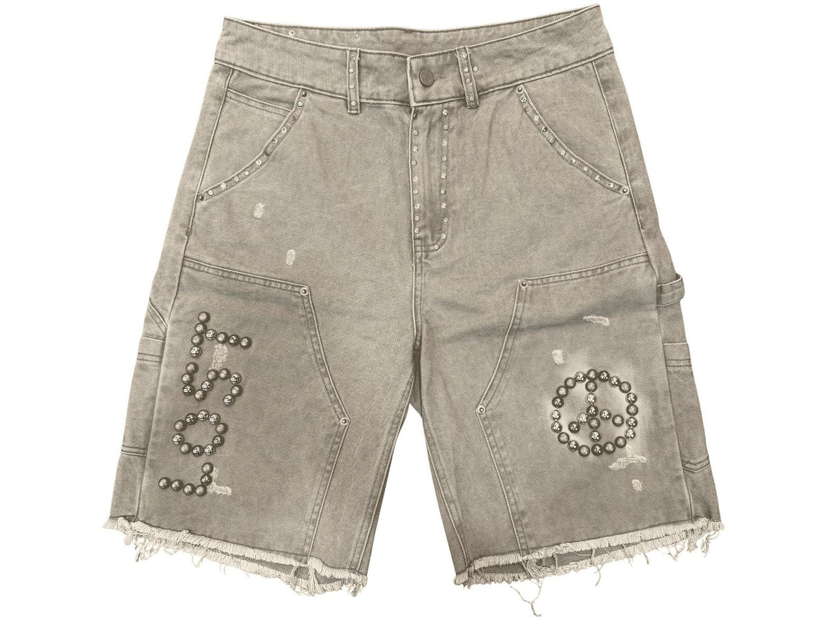Lost Gallery Uniquely Studded Washed Olive Carpenter Jorts