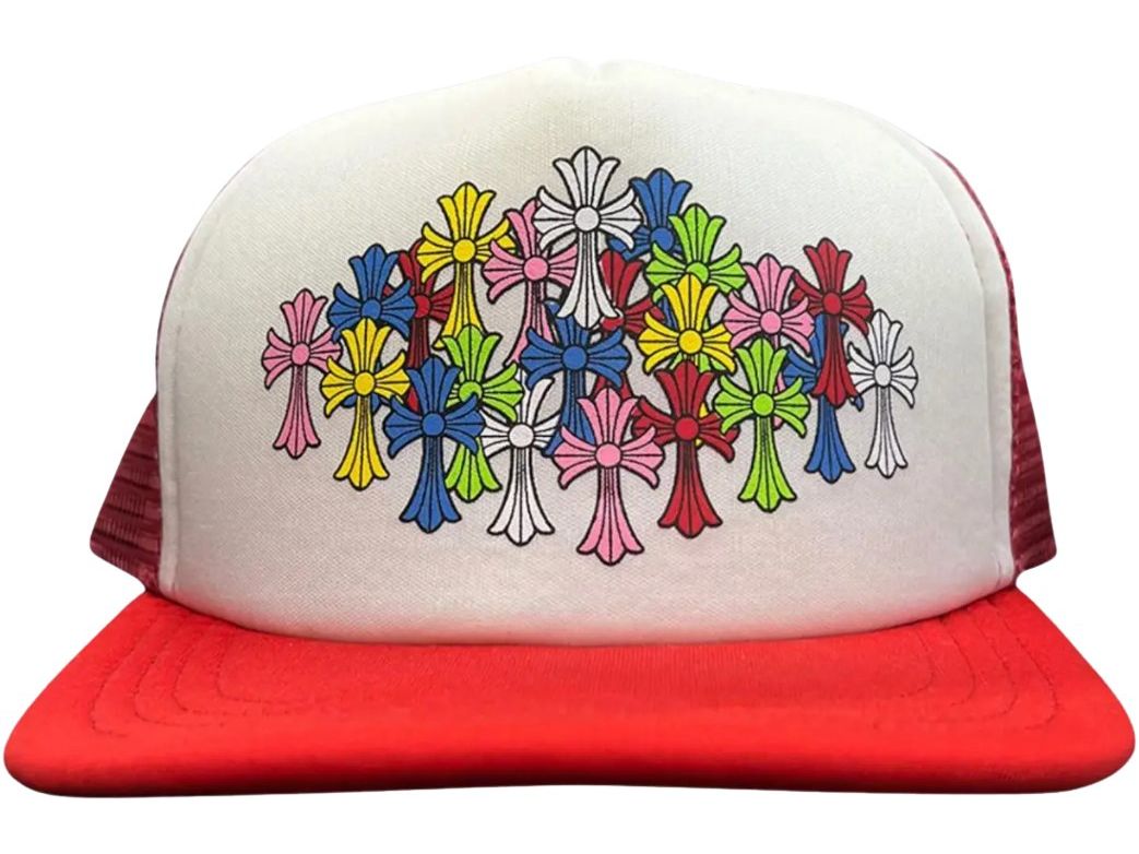 Chrome Hearts Multi Color Crosses Trucker Hat Red