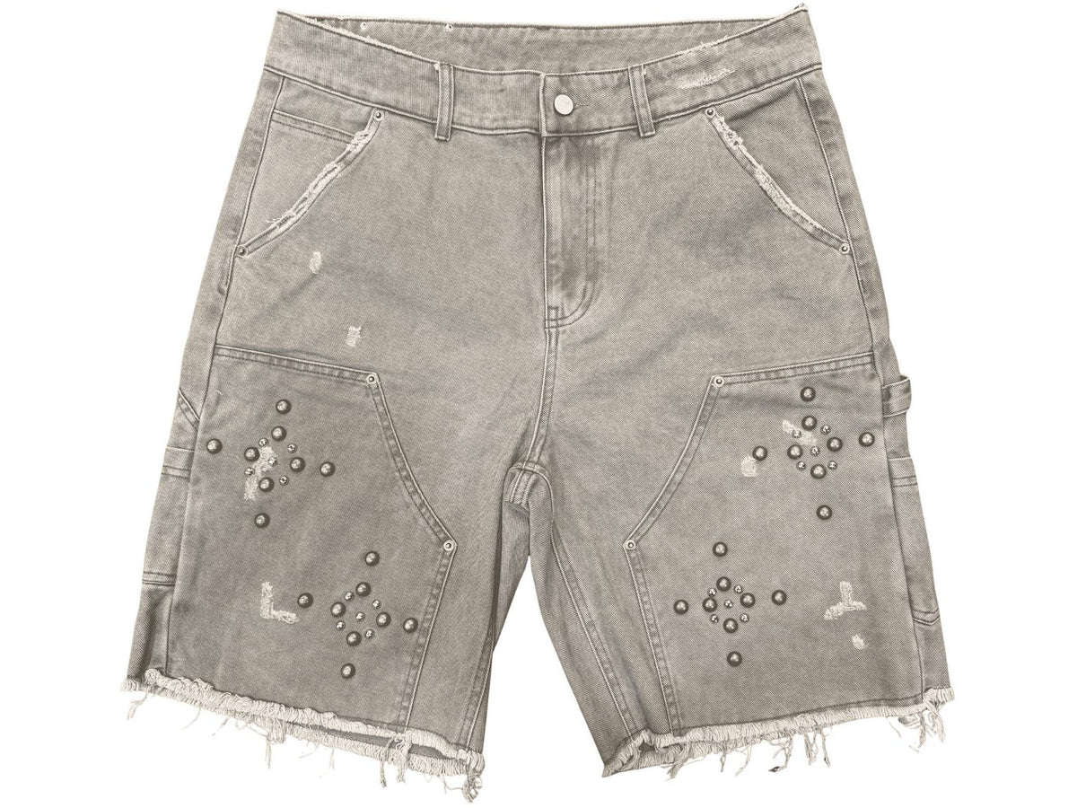 Lost Gallery Uniquely Studded Washed Olive Carpenter Jorts