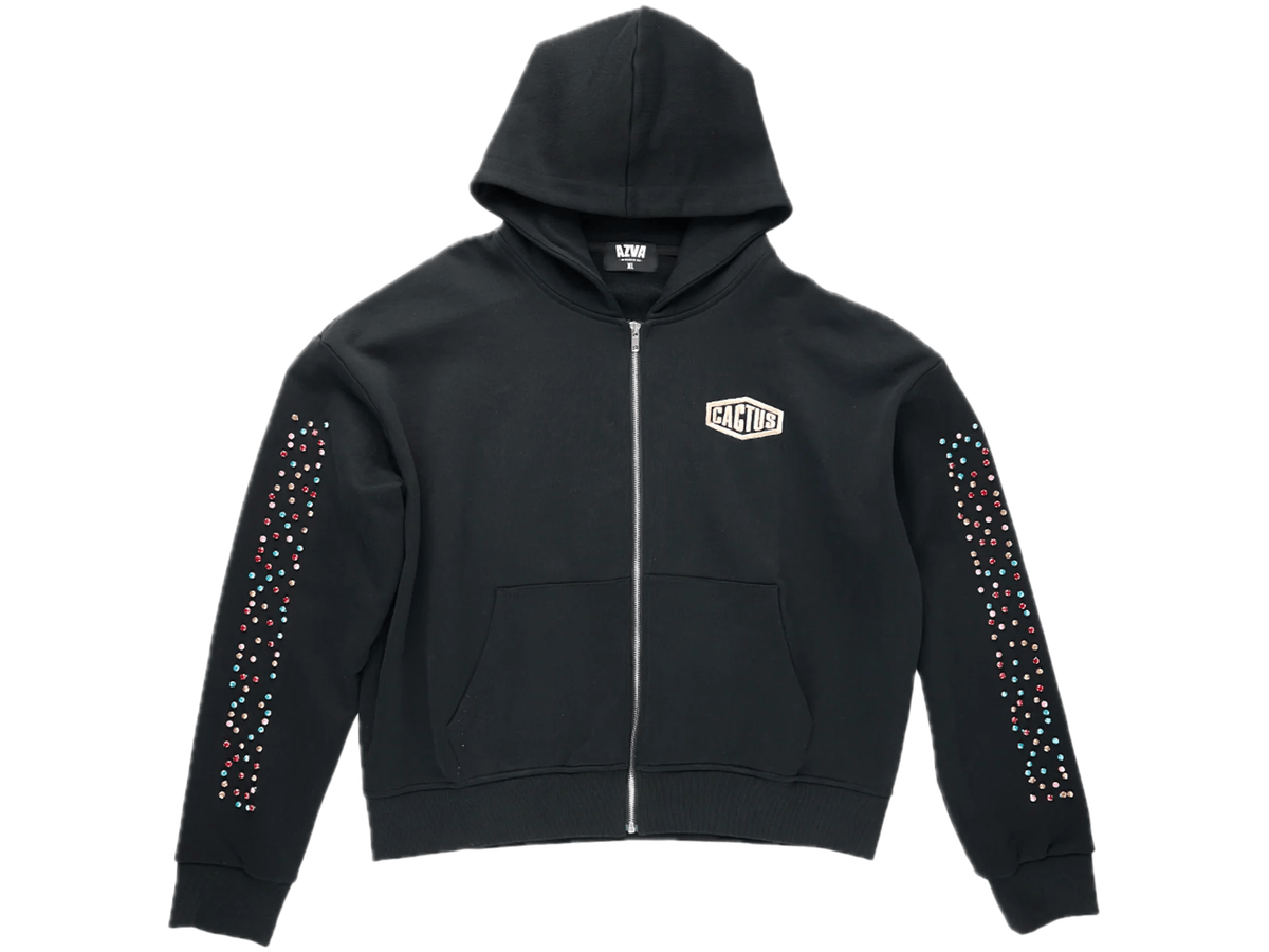 AZVA CRYSTAL CACTUS ZIP HOODIE BLACK