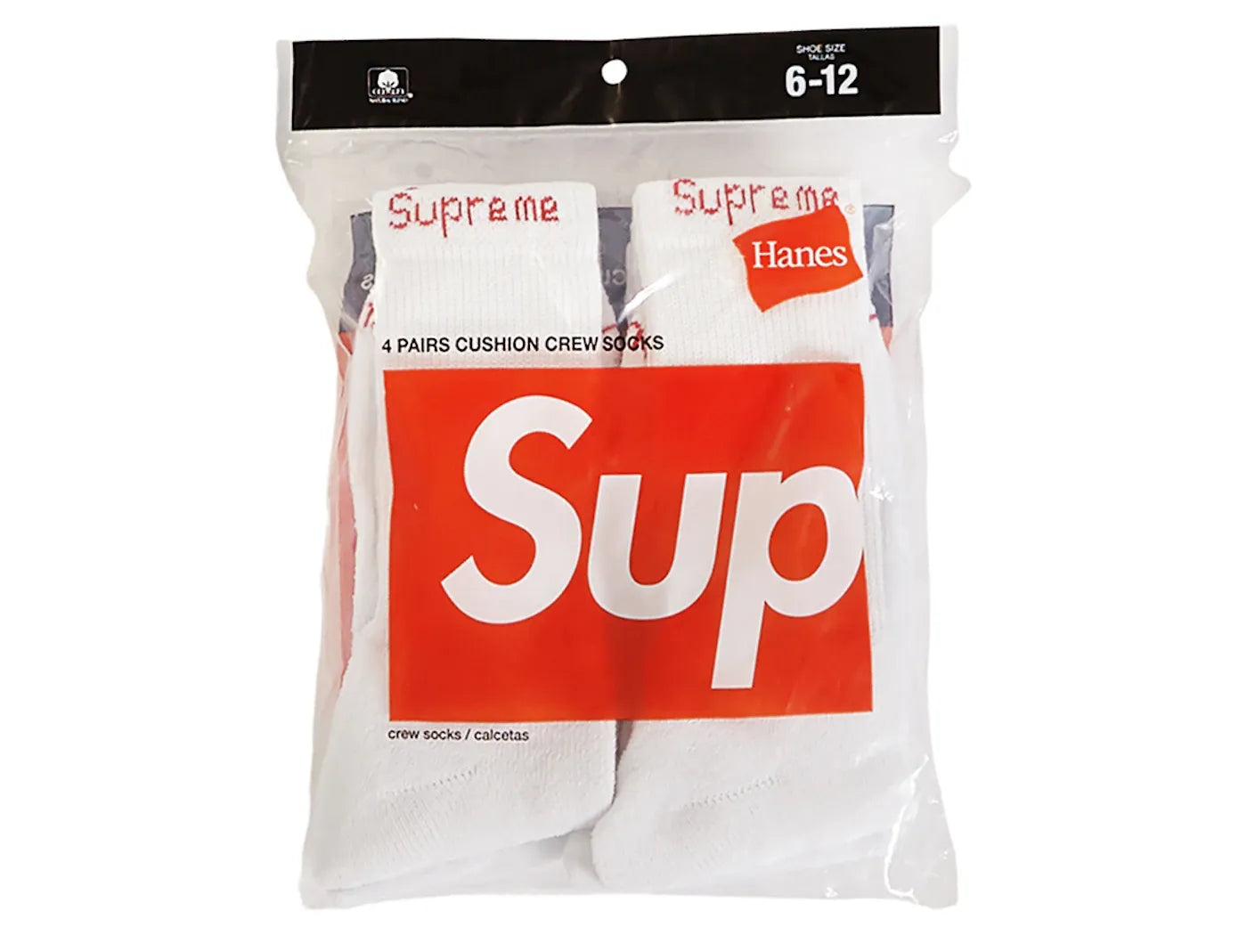 Sup New York Hanes Crew Socks (4 Pack) White