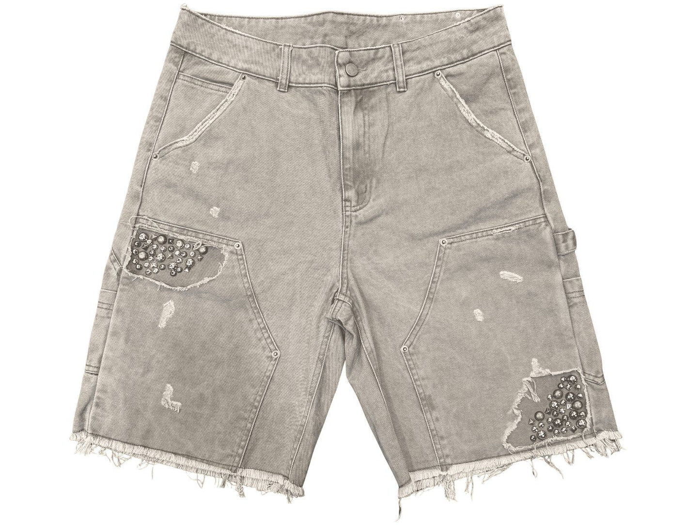 Lost Gallery Uniquely Studded Washed Olive Carpenter Jorts